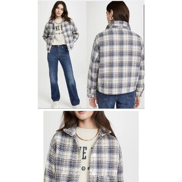 BlankNYC Once In A Lifetime Cropped Tweed Shacket Women’s S Blue Cream Brown - Picture 1 of 14